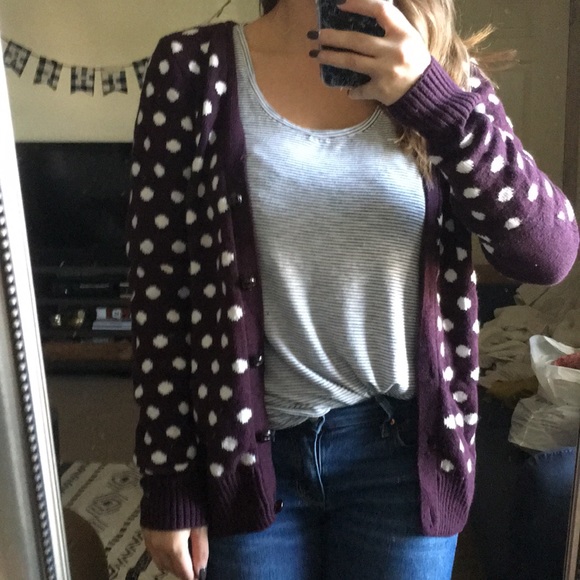 Polka dot purple h&m medium weight cardigan - Picture 1 of 5